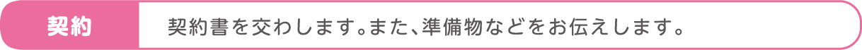 契約書を交わします。また、準備物などをお伝えします。